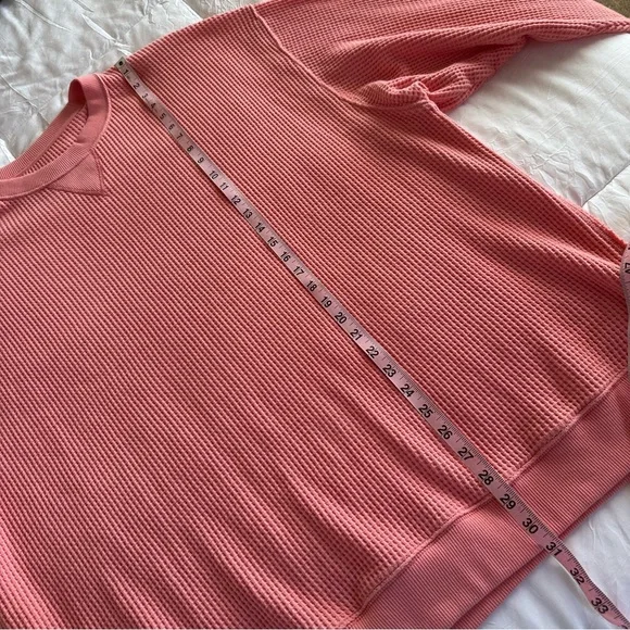 Aerie Pink Waffle Knit Thermal Top Long Sleeve Crewneck Relaxed Fit XXL - Picture 5 of 10